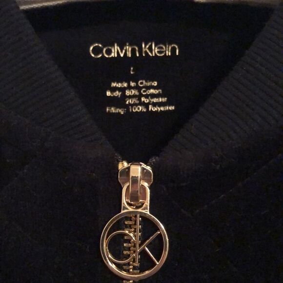 CK L Quilted Front Black Gold Tone Full Zip Velour Bomber Jacket - Picture 6 of 8